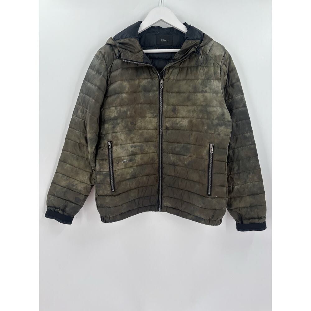 Isaora Jacket Mens Medium Stone Green Goose Down Puffer Full Zip Quilted Hooded